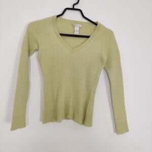 Tweeds 100% Cashmere Green Sweater Girl's Size Medium V-neck